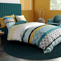 Housse de couette CITEDOR 140x200 + 2 taies 100% coton - 57 fils cm²
