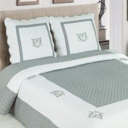 Couvre-lit brodé gris blanc pour lit une place