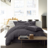Housse de Couette 240x260cm 100% Percale de Coton Lavé - Gris Foncé - 80 fils/cm²