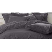 Housse de Couette 240x260cm 100% Percale de Coton Lavé - Gris Foncé - 80 fils/cm²