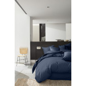 Housse de Couette 240x220cm - 100% Percale de Coton Lavé - Marine - 80 fils/cm²