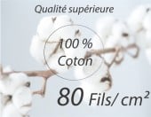 100% Percale de Coton Lavé - 80 fils/cm² - Blanc