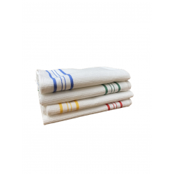 Torchons nid d'abeille blanc bordures colorées 50x70
