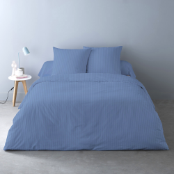 Housse de couette rayée bleue satin de coton