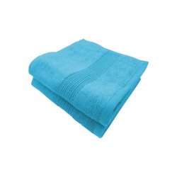 Lot de deux serviettes 70% coton et 30 % bambou pliées bleu canard