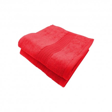 Lot de deux serviettes 70% coton et 30 % bambou pliées rouges