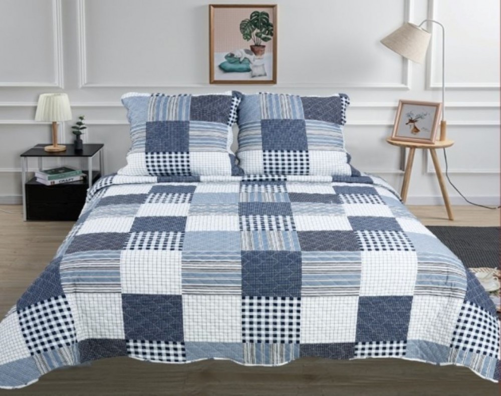 Couvre lit Bleu et Blanc à Carreaux - 220x240 cm
