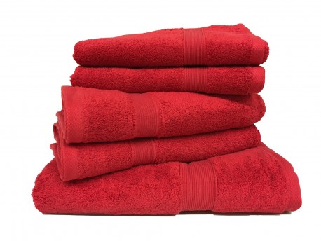 Lot de 5 Grandes Serviettes Eponge 600 g/m²  100 % coton - Rouge