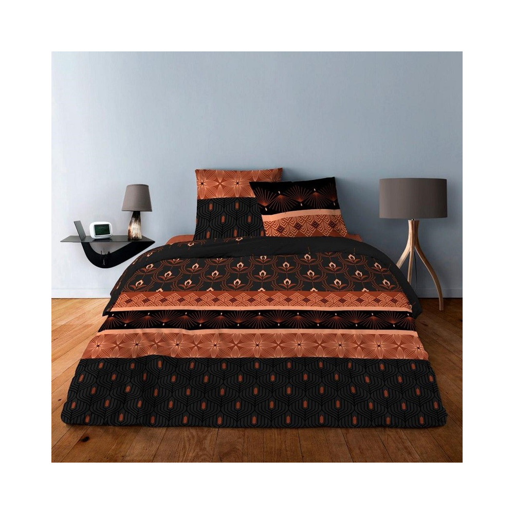 Housse de couette Art Deco Orange 220x240 + 2 taies carrées 65x65